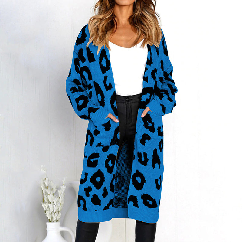 🧥Damenmode Strickjacke mit Leopardenmuster