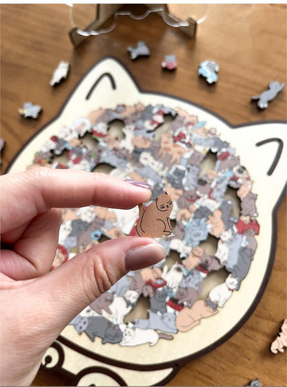 🎁Weihnachtsverkauf 49% RABATT🎅135-teiliges Katzenförmiges Holzpuzzle in Morandi-Farben