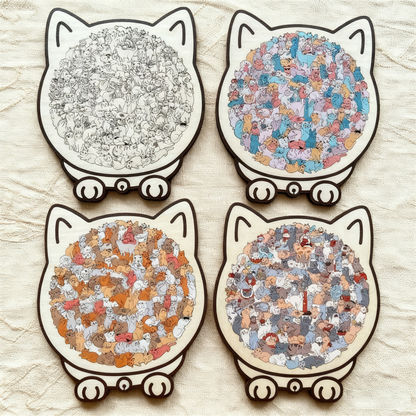 🎁Weihnachtsverkauf 49% RABATT🎅135-teiliges Katzenförmiges Holzpuzzle in Morandi-Farben