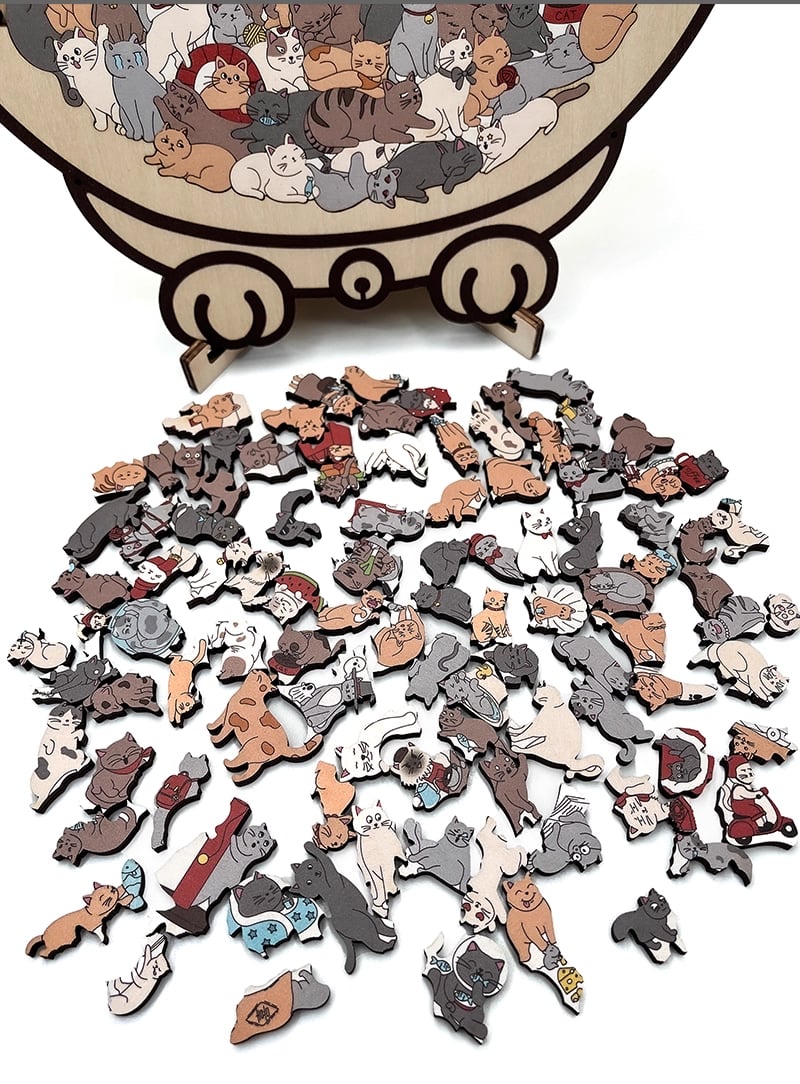 🎁Weihnachtsverkauf 49% RABATT🎅135-teiliges Katzenförmiges Holzpuzzle in Morandi-Farben
