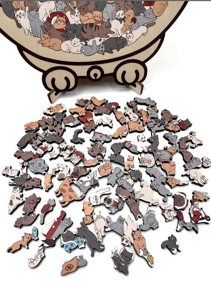 🎁Weihnachtsverkauf 49% RABATT🎅135-teiliges Katzenförmiges Holzpuzzle in Morandi-Farben