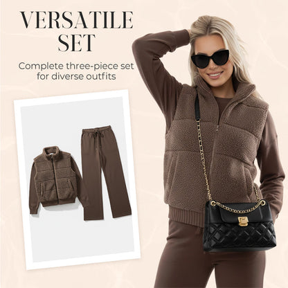 Ihr neues Lieblingsoutfit für den Winter – ein dreiteiliges Lounge-Set aus warmem Strick, das Sie den ganzen Tag über gemütlich, schick und selbstbewusst hält ❄️