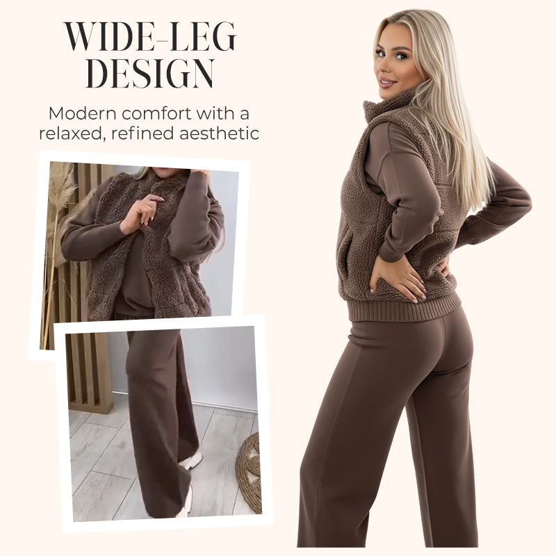 Ihr neues Lieblingsoutfit für den Winter – ein dreiteiliges Lounge-Set aus warmem Strick, das Sie den ganzen Tag über gemütlich, schick und selbstbewusst hält ❄️