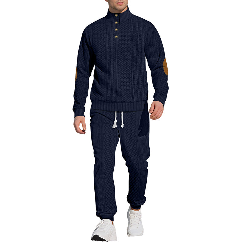 🔥Kostenloser Versand 🔥Lässiges Jacquard-Oberteil mit Stehkragen und Hose mit elastischen Bündchen