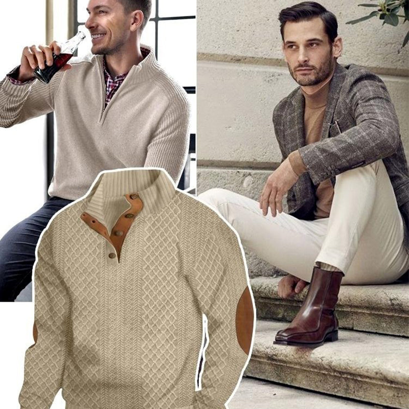 🔥Kostenloser Versand Lässiger Pullover mit langen Ärmeln und Ellbogenpatches für Herren