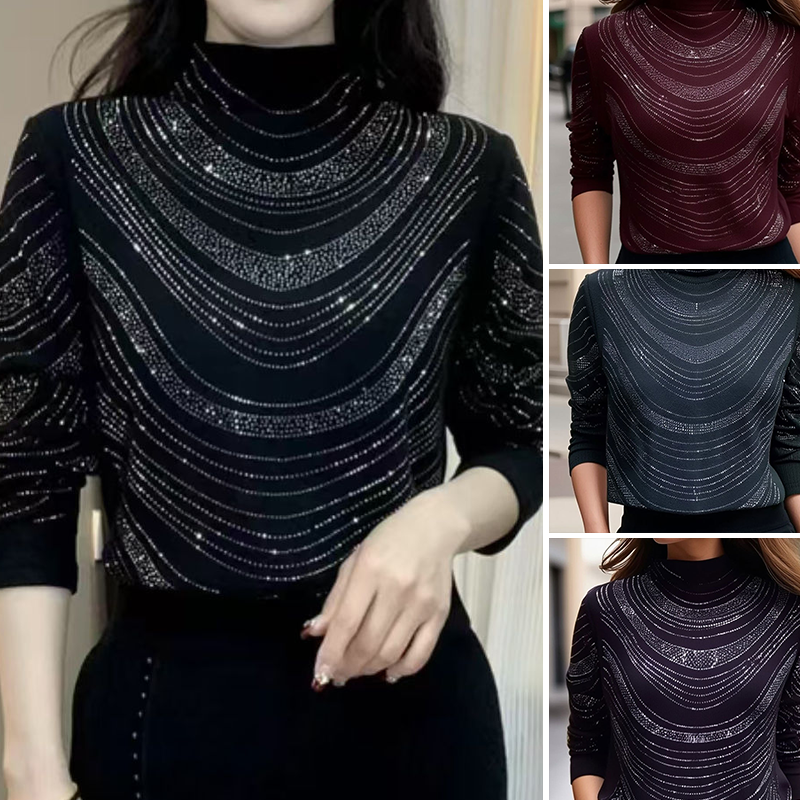 🎅🎁Weihnachtsangebot – 50 % Rabatt⏳Anmutiges Langarm-Top mit Pailletten für Damen