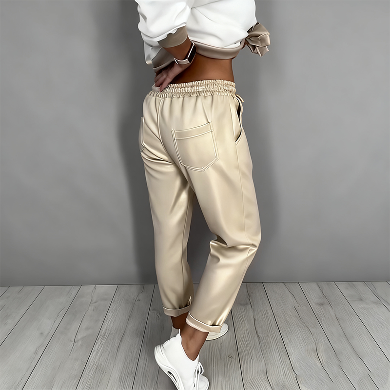 🔥Zeitlich begrenztes Angebot – 2-teiliges Set aus lässigem Damen-Oberteil mit V-Ausschnitt und Hose mit hoher Taille