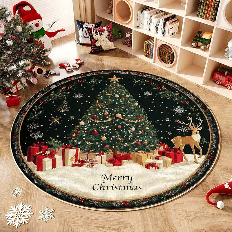 Rutschfester runder Teppich im Weihnachtsbaum-Design