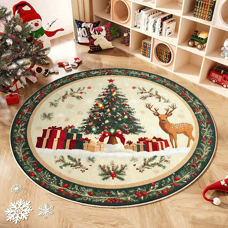Rutschfester runder Teppich im Weihnachtsbaum-Design