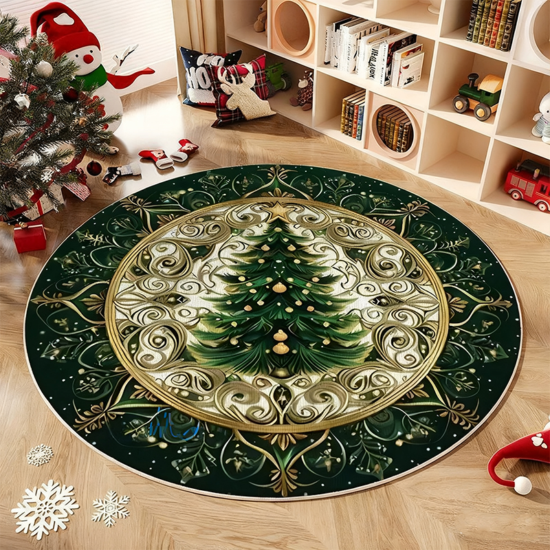 Rutschfester runder Teppich im Weihnachtsbaum-Design