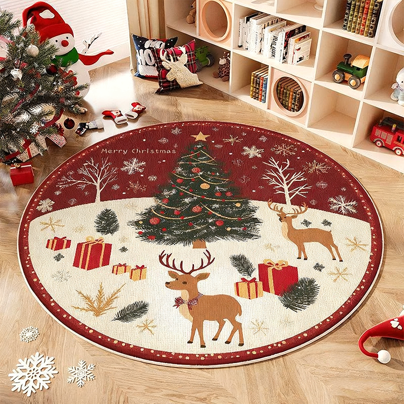 Rutschfester runder Teppich im Weihnachtsbaum-Design