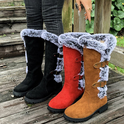 ✨ LETZTER TAG VERKAUF 71% RABATT ✨Damen Schneestiefel in mittlerer Wadenhöhe mit dicker Kunstplüsch-Fütterung