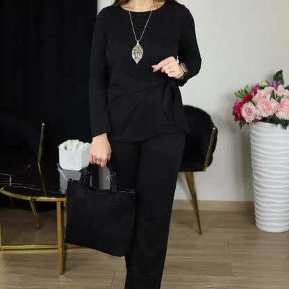 Damen Zweiteiler: Tunika mit Bindegürtel & Hose mit weitem Bein