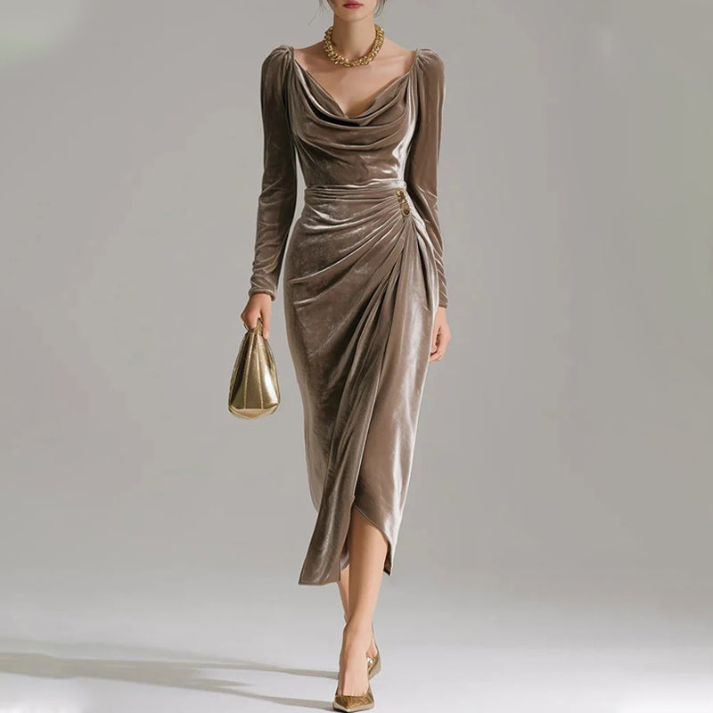 🎁Langärmiges Kleid mit Kragen, gerafft und mit Schlitz