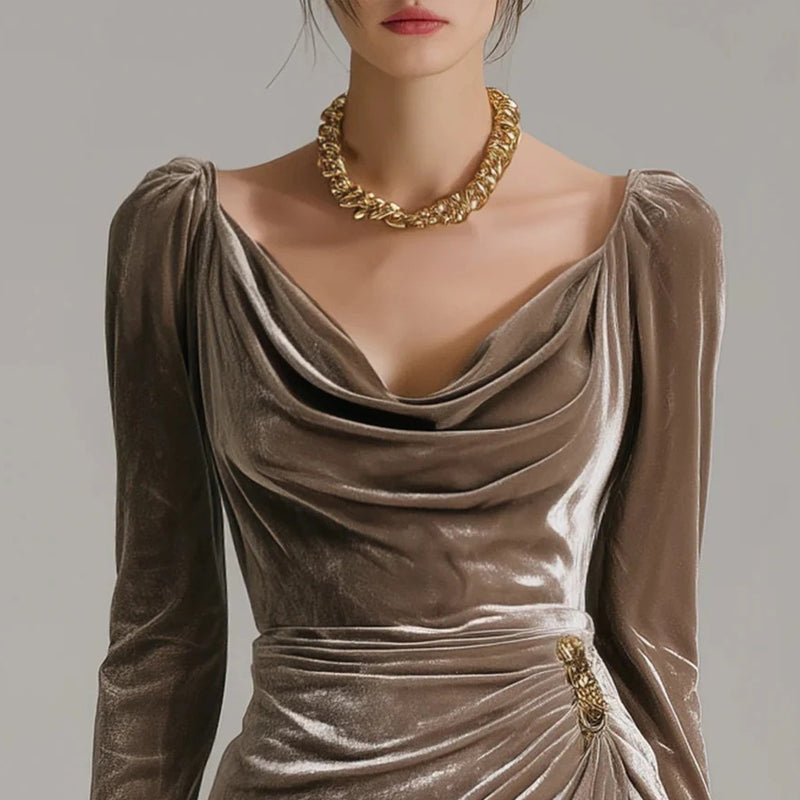 🎁Langärmiges Kleid mit Kragen, gerafft und mit Schlitz