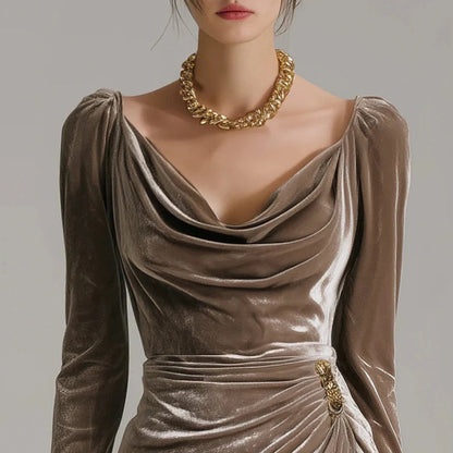 🎁Langärmiges Kleid mit Kragen, gerafft und mit Schlitz