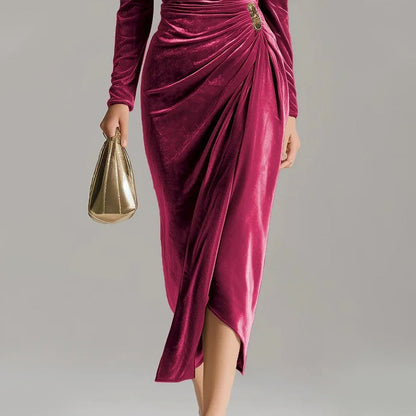 🎁Langärmiges Kleid mit Kragen, gerafft und mit Schlitz