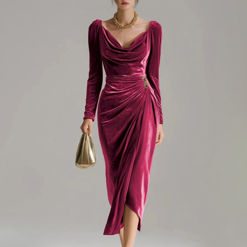 🎁Langärmiges Kleid mit Kragen, gerafft und mit Schlitz