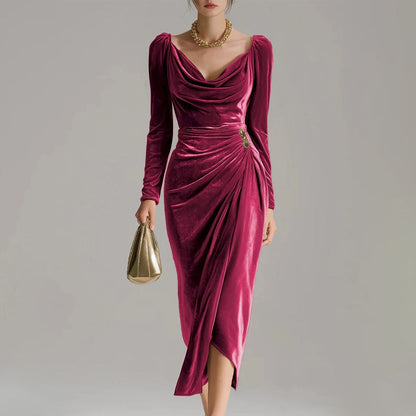 🎁Langärmiges Kleid mit Kragen, gerafft und mit Schlitz