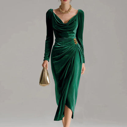 🎁Langärmiges Kleid mit Kragen, gerafft und mit Schlitz