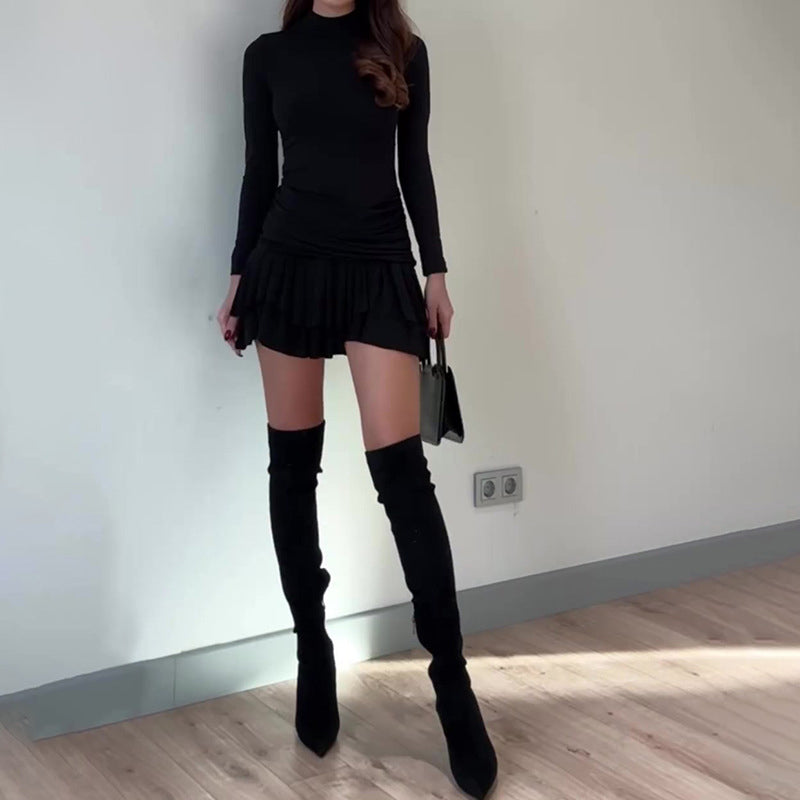 ✨ LETZTER TAG VERKAUF 50% RABATT ✨Slim-Fit Damenkleid mit Raffung und hohem Kragen