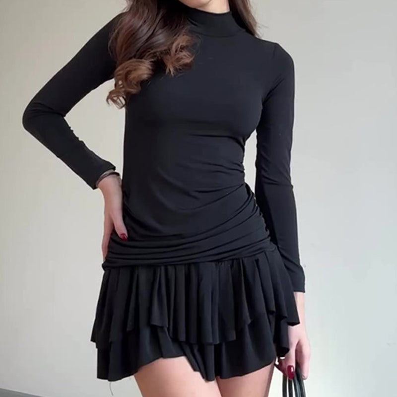 ✨ LETZTER TAG VERKAUF 50% RABATT ✨Slim-Fit Damenkleid mit Raffung und hohem Kragen