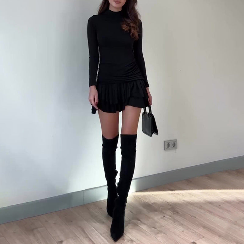 ✨ LETZTER TAG VERKAUF 50% RABATT ✨Slim-Fit Damenkleid mit Raffung und hohem Kragen