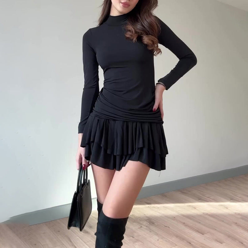 ✨ LETZTER TAG VERKAUF 50% RABATT ✨Slim-Fit Damenkleid mit Raffung und hohem Kragen
