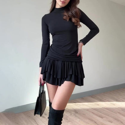 ✨ LETZTER TAG VERKAUF 50% RABATT ✨Slim-Fit Damenkleid mit Raffung und hohem Kragen