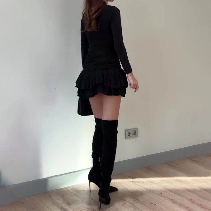 ✨ LETZTER TAG VERKAUF 50% RABATT ✨Slim-Fit Damenkleid mit Raffung und hohem Kragen