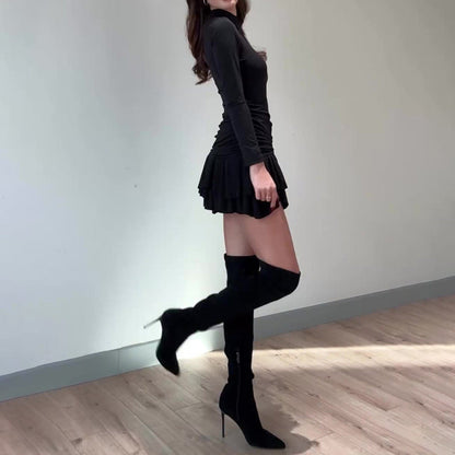 ✨ LETZTER TAG VERKAUF 50% RABATT ✨Slim-Fit Damenkleid mit Raffung und hohem Kragen