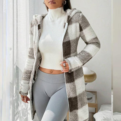 🍂🧥Karierte Kapuzenjacke für Damen mit Reißverschluss
