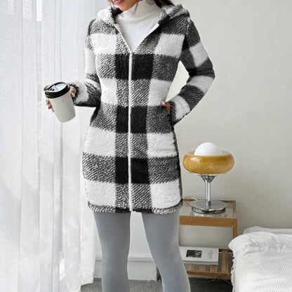 🍂🧥Karierte Kapuzenjacke für Damen mit Reißverschluss