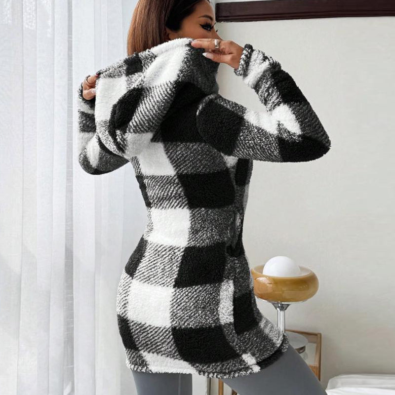 🍂🧥Karierte Kapuzenjacke für Damen mit Reißverschluss