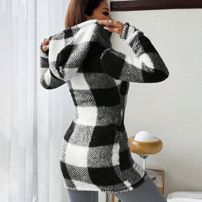 🍂🧥Karierte Kapuzenjacke für Damen mit Reißverschluss