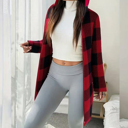 🍂🧥Karierte Kapuzenjacke für Damen mit Reißverschluss