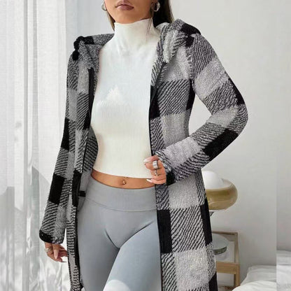 🍂🧥Karierte Kapuzenjacke für Damen mit Reißverschluss