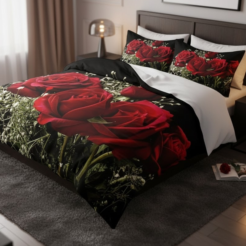 🔥Black-Friday-Mega-Angebot – 50 % Rabatt!🔥Romantisches Roter Rosen Bettwäsche-Set