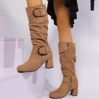 🎁Große Aktion Versandkostenfrei🎁 Damen-Halbstiefel aus Wildleder mit Schnallendetail