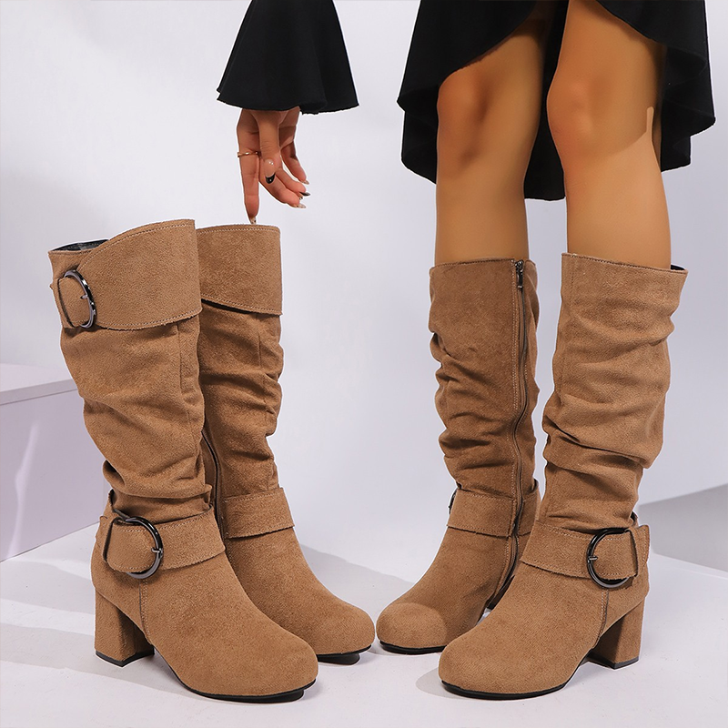 🎁Große Aktion Versandkostenfrei🎁 Damen-Halbstiefel aus Wildleder mit Schnallendetail