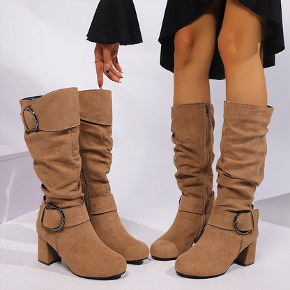 🎁Große Aktion Versandkostenfrei🎁 Damen-Halbstiefel aus Wildleder mit Schnallendetail