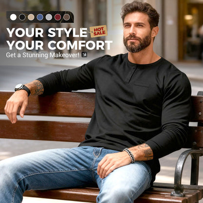 🖤 Black-Friday-Mega-Angebot – 50 % Rabatt!🔥Slim-Fit Henley Langarmshirt für Herren