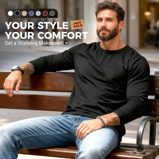 🖤 Black-Friday-Mega-Angebot – 50 % Rabatt!🔥Slim-Fit Henley Langarmshirt für Herren