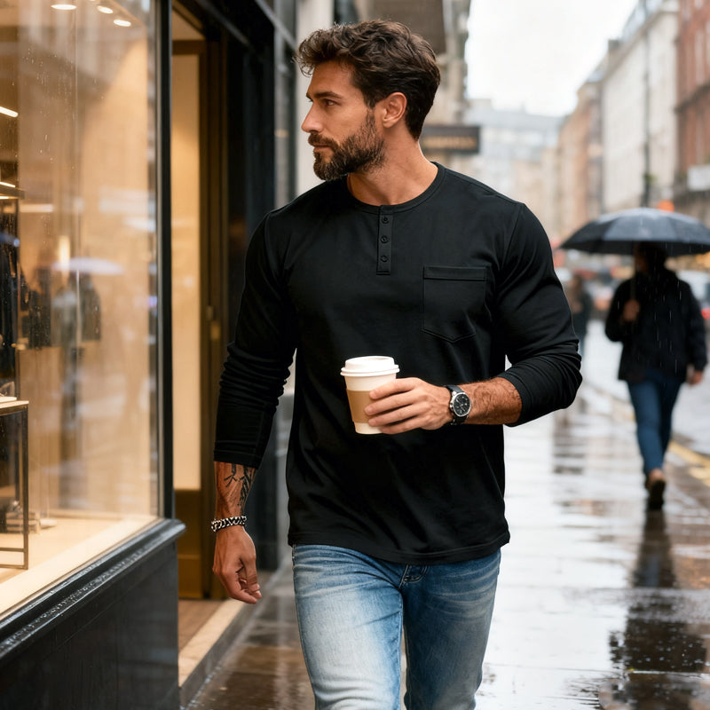🖤 Black-Friday-Mega-Angebot – 50 % Rabatt!🔥Slim-Fit Henley Langarmshirt für Herren