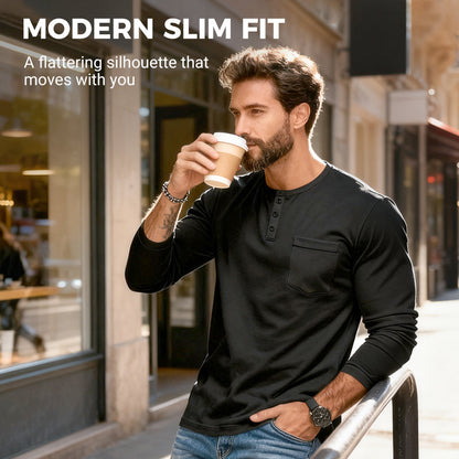 🖤 Black-Friday-Mega-Angebot – 50 % Rabatt!🔥Slim-Fit Henley Langarmshirt für Herren