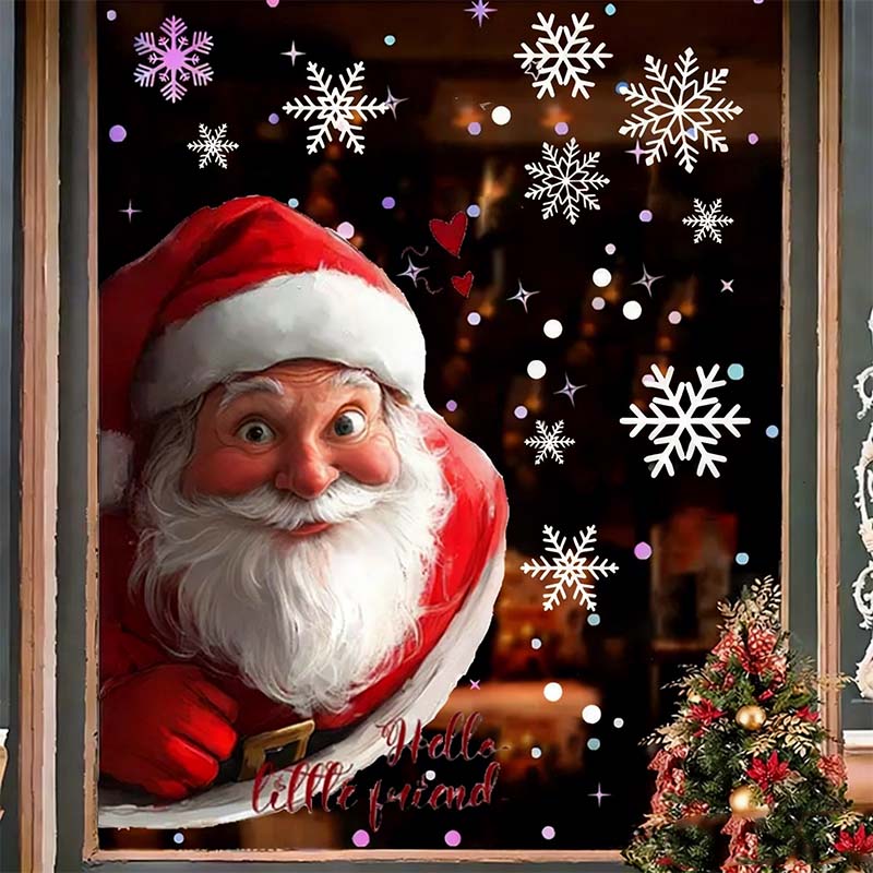 🔥Solange der Vorrat reicht 40 % Rabatt!🎉Weihnachtsmann und Schneeflocke Fensteraufkleber