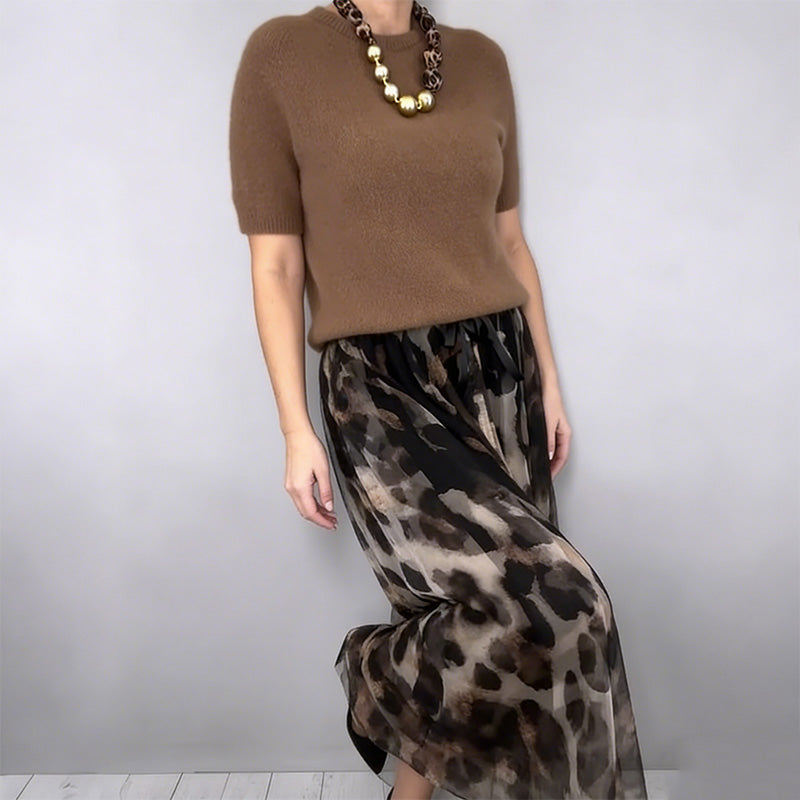⌛ Nur noch 3 Tage – 49% auf alles! ⏰Zweiteiliges Set für Damen bestehend aus Pullover und fließendem Rock mit Leopardenmuster