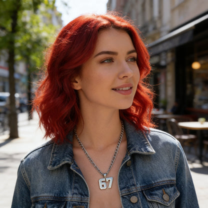 🔥Solange der Vorrat reicht 50 % Rabatt!🎉Halskette mit Anhänger mit der Zahl 67 – Ein Statement-Stück für jede Fashionista