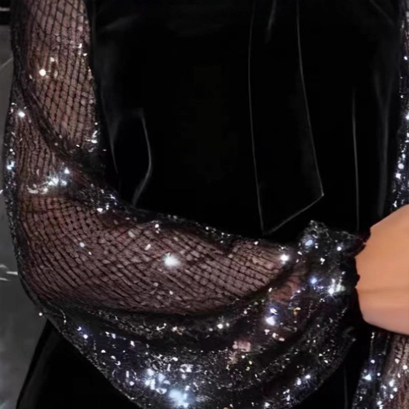 💃LETZTER TAG 50 % RABATT!!✨Damen Paillettenkleid mit Schleife am Kragen