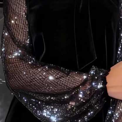 💃LETZTER TAG 50 % RABATT!!✨Damen Paillettenkleid mit Schleife am Kragen